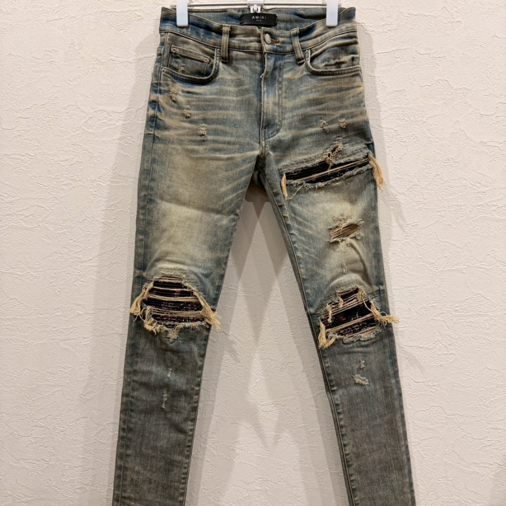 AMIRI ダメージ加工 スキニーデニム ブルー クラッシュデザイン サイズ 32 相当