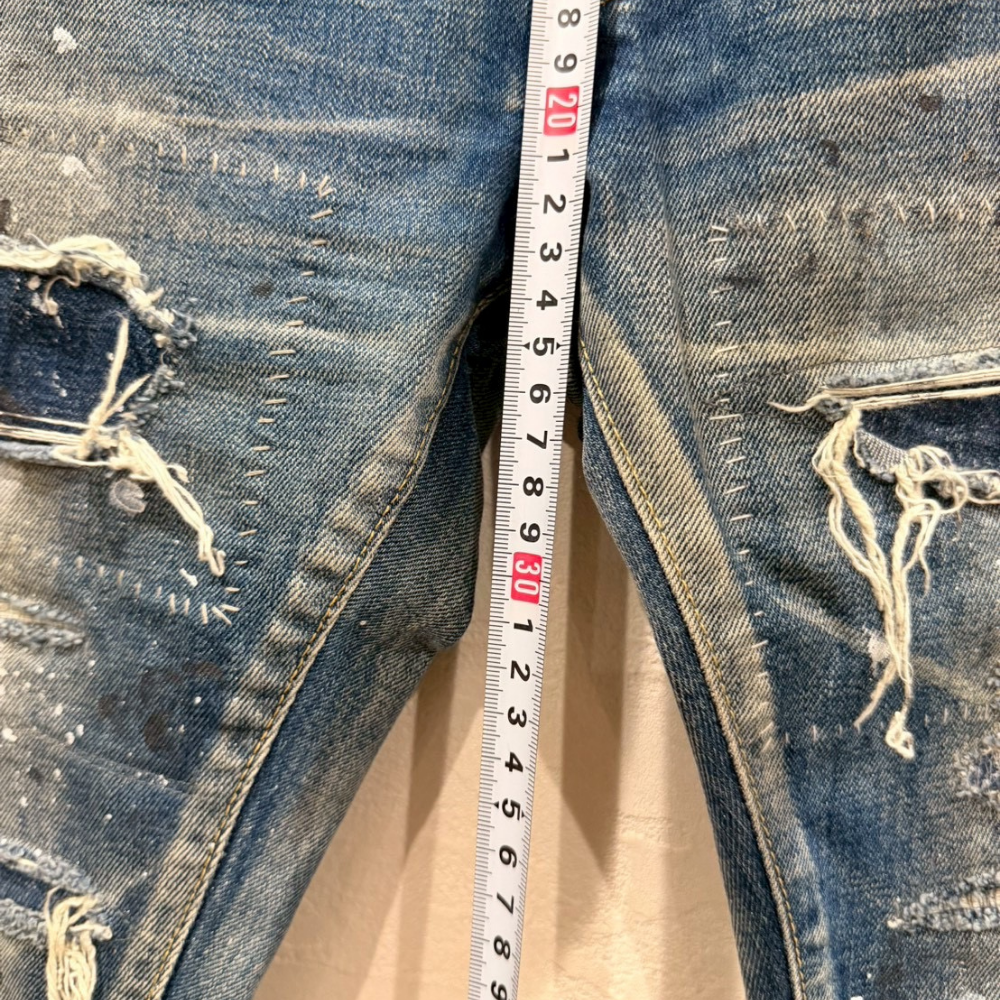 OVER DESIGN デニムパンツ 日本製 クラッシュ リペア ペイント加工 スキニー - 画像 (7)