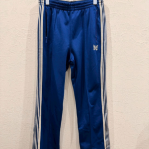 Needles トラックパンツ ブルー ホワイトライン ナロー 刺繍パピヨン ジャージパンツ