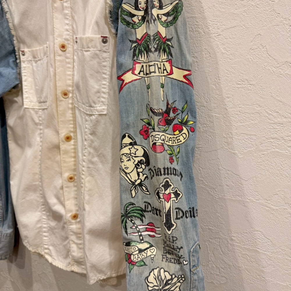 DSQUARED2 デニム切替シャツ 総柄スリーブ 刺繍プリント アーカイブモデル メンズ - 画像 (10)