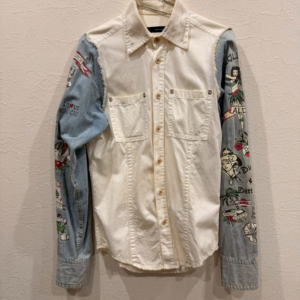 DSQUARED2 デニム切替シャツ 総柄スリーブ 刺繍プリント アーカイブモデル メンズ
