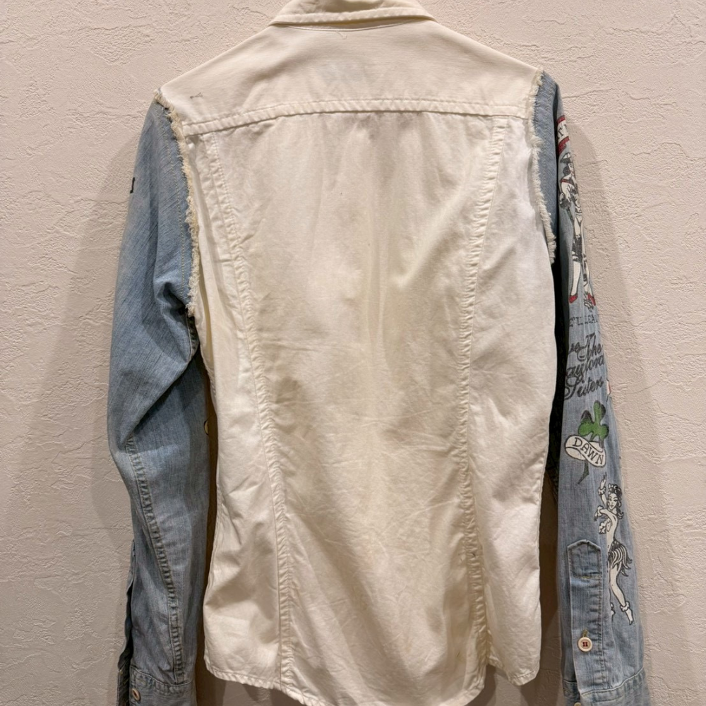 DSQUARED2 デニム切替シャツ 総柄スリーブ 刺繍プリント アーカイブモデル メンズ - 画像 (8)