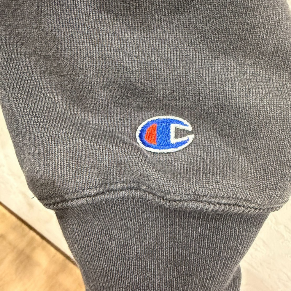 Champion リバースウィーブ フーディ Vガゼット 目あり 刺繍ロゴ グレー Vintage - 画像 (4)