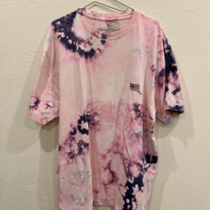 タイダイ リブケージ（骨格）プリントTシャツ / ピンク系 / 国旗ワッペン付き / ヴィンテージ加工