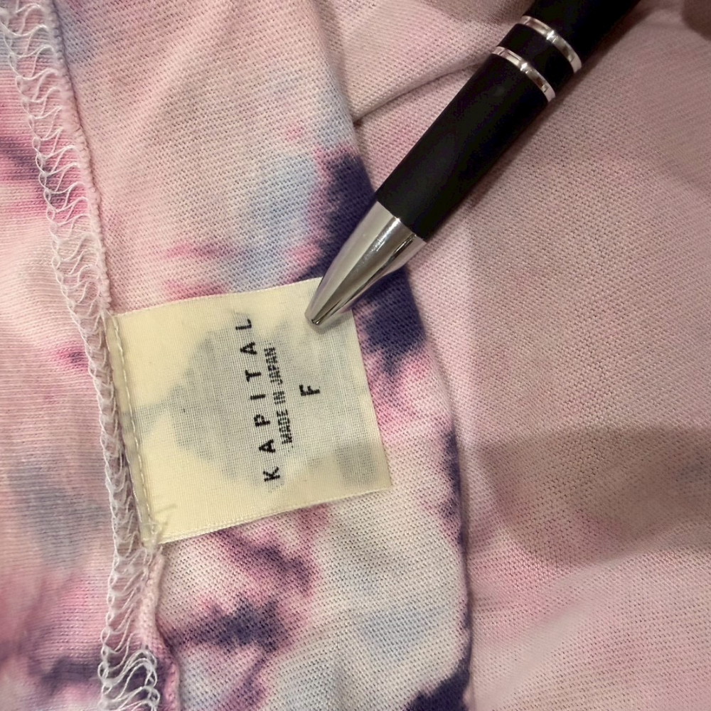 タイダイ リブケージ(骨格)プリントTシャツ / ピンク系 / 国旗ワッペン付き / ヴィンテージ加工 - 画像 (9)