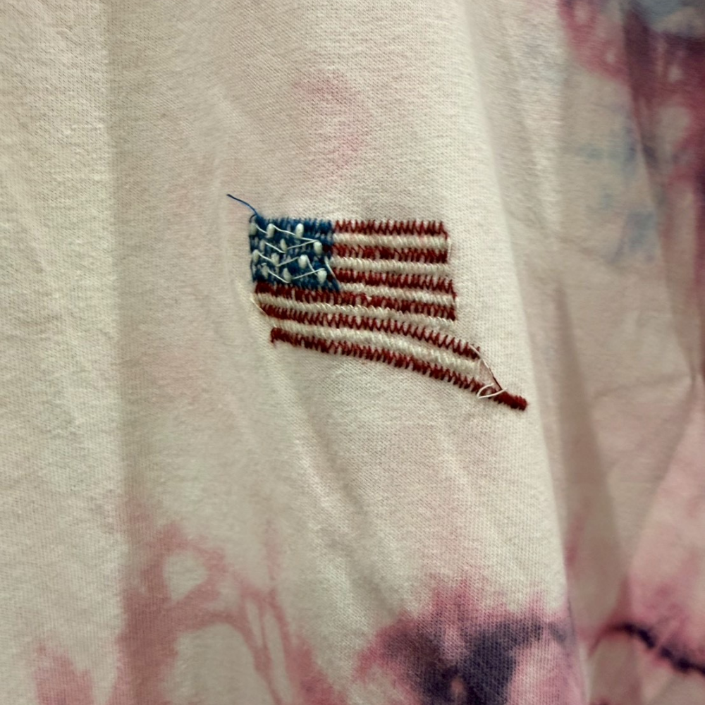 タイダイ リブケージ(骨格)プリントTシャツ / ピンク系 / 国旗ワッペン付き / ヴィンテージ加工 - 画像 (7)