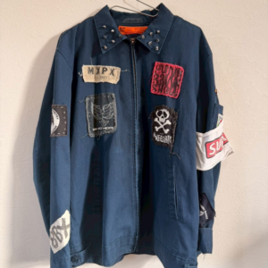 カスタム ワークジャケット パッチワークデザイン ブルー系 XL相当