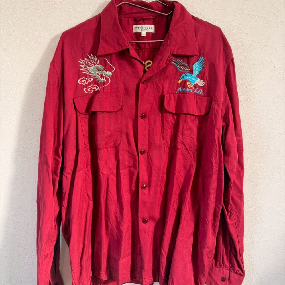 TYPE BLUE 刺繍シャツジャケット “FAR EAST CRUISE” ドラゴン&イーグル柄 レッド M