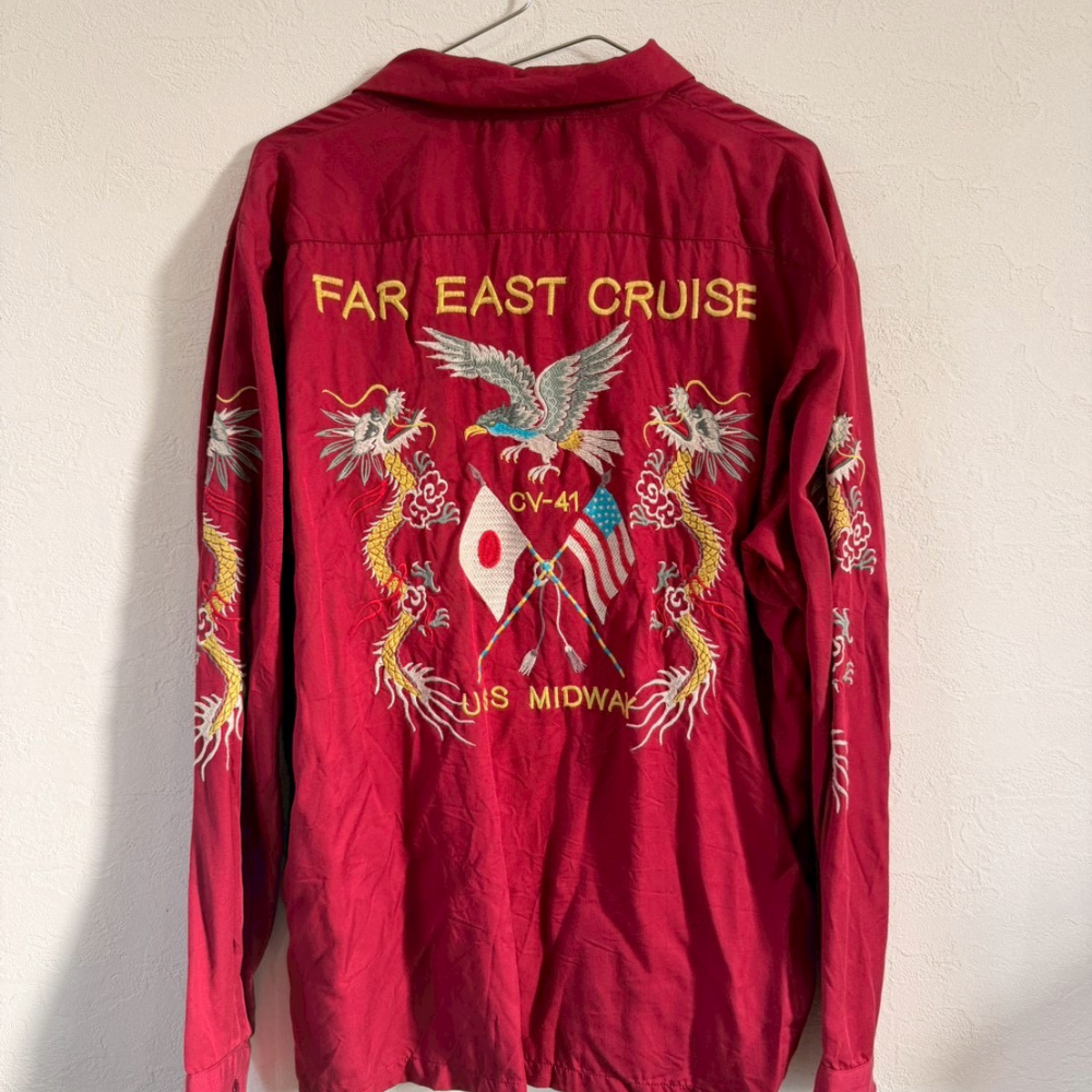 TYPE BLUE 刺繍シャツジャケット “FAR EAST CRUISE” ドラゴン&イーグル柄 レッド M - 画像 (10)
