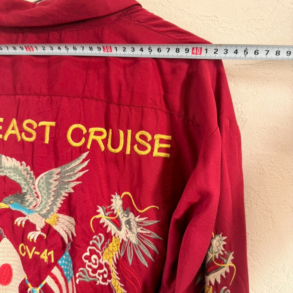 TYPE BLUE 刺繍シャツジャケット “FAR EAST CRUISE” ドラゴン&イーグル柄 レッド M - 画像 (8)