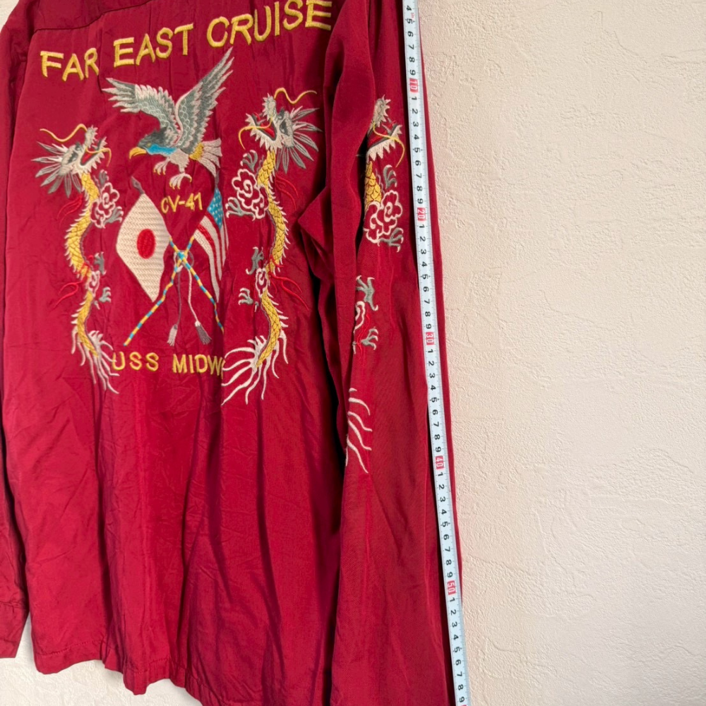 TYPE BLUE 刺繍シャツジャケット “FAR EAST CRUISE” ドラゴン&イーグル柄 レッド M - 画像 (7)