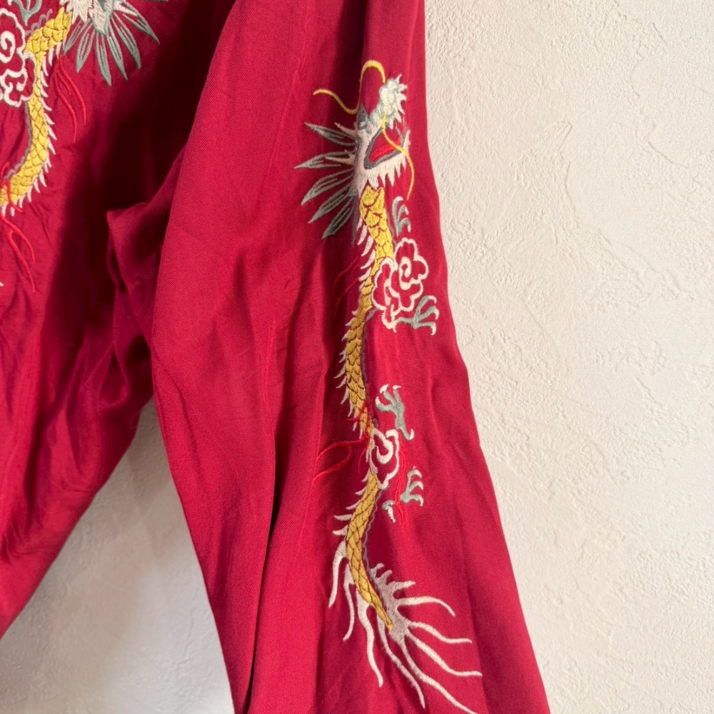 TYPE BLUE 刺繍シャツジャケット “FAR EAST CRUISE” ドラゴン&イーグル柄 レッド M - 画像 (6)