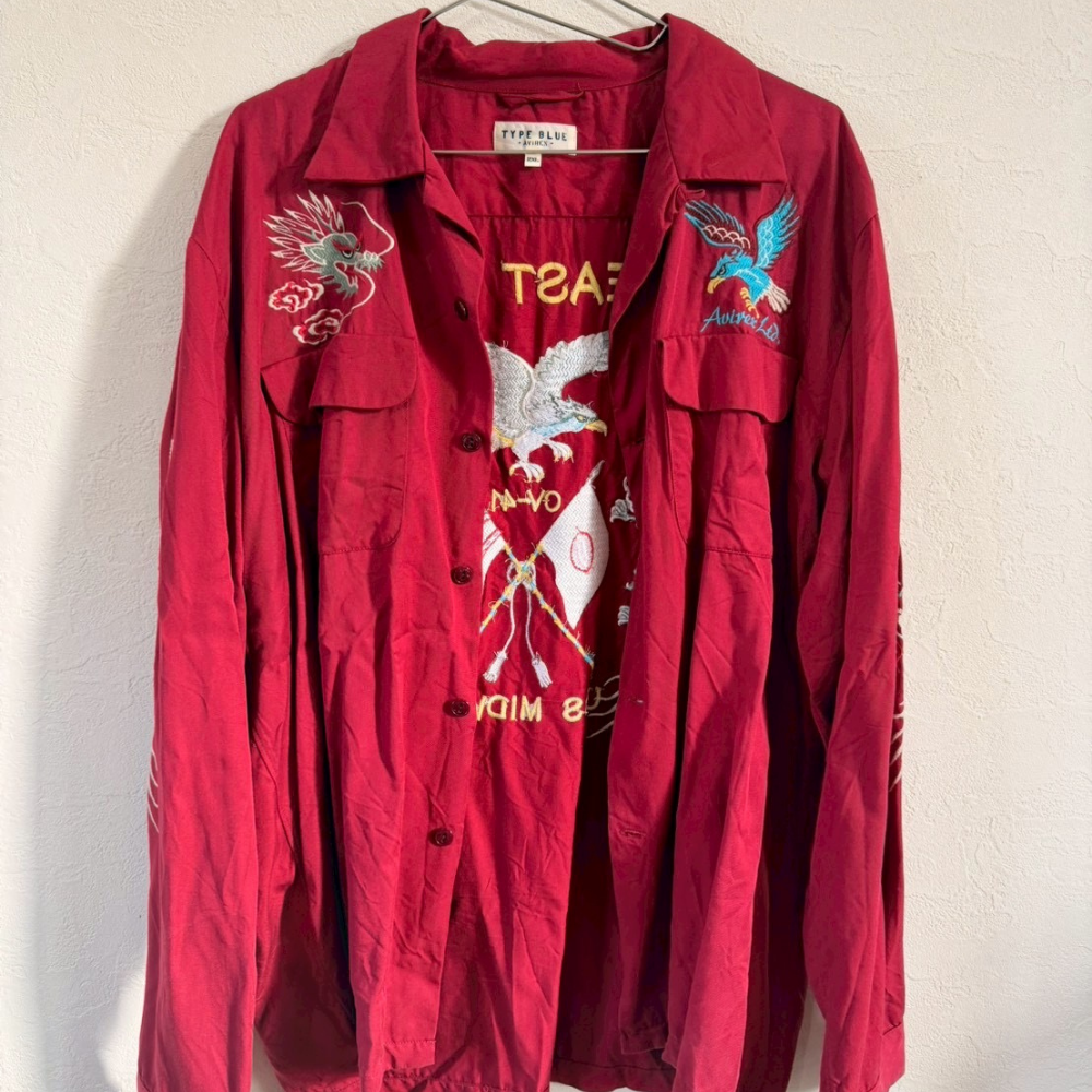 TYPE BLUE 刺繍シャツジャケット “FAR EAST CRUISE” ドラゴン&イーグル柄 レッド M - 画像 (5)